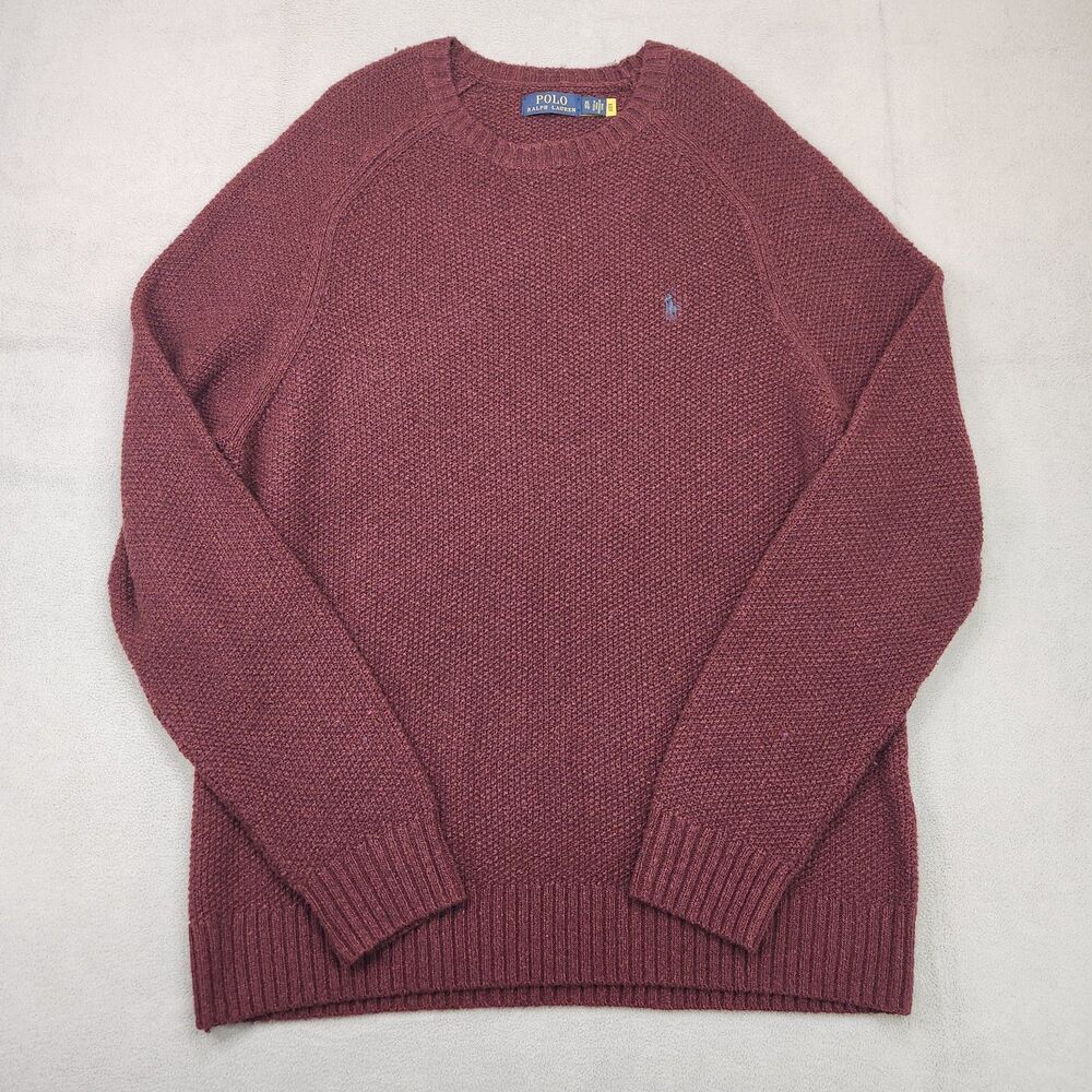 Polo Ralph Lauren Wool Blend Crew Sweater Mens XL Burgundy Chunky Knit Fisherman